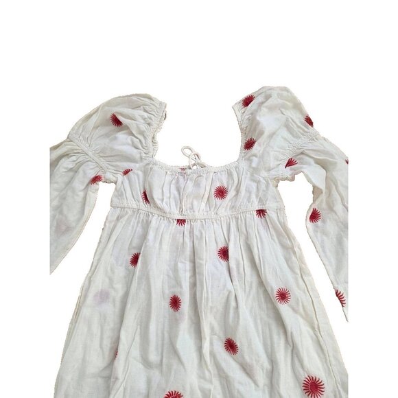 Free People Emory Embroidered Midi Dress White/Red S/P A001147 - Picture 5 of 11